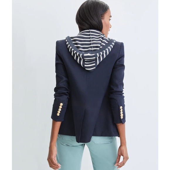 NWT $258 Veronica Beard Munno Hoodie Dickey Jacket Insert Navy/ivory striped - Picture 3 of 12